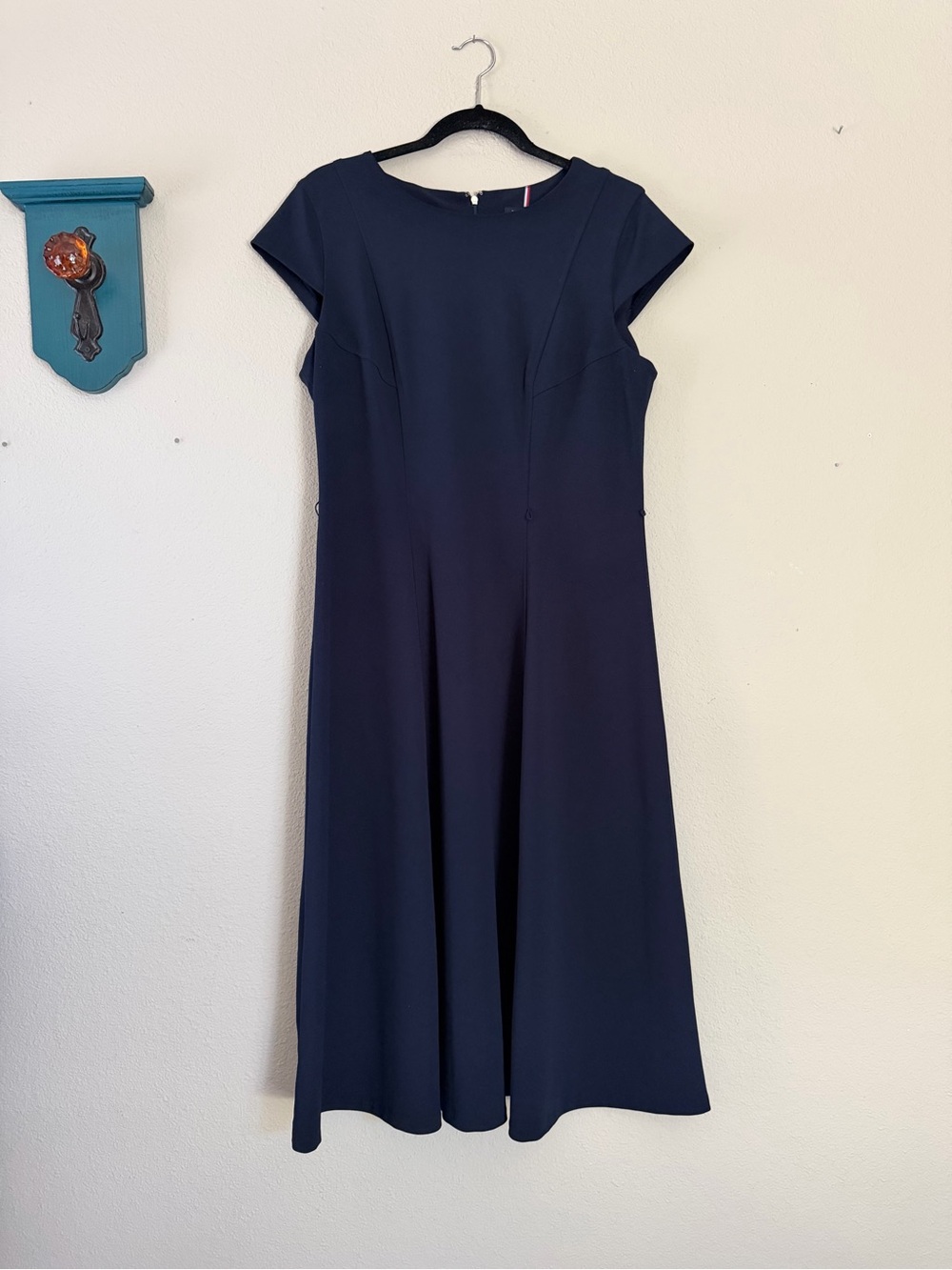 Tommy Hilfiger Navy Midi A-Line Cap Sleeve Dress